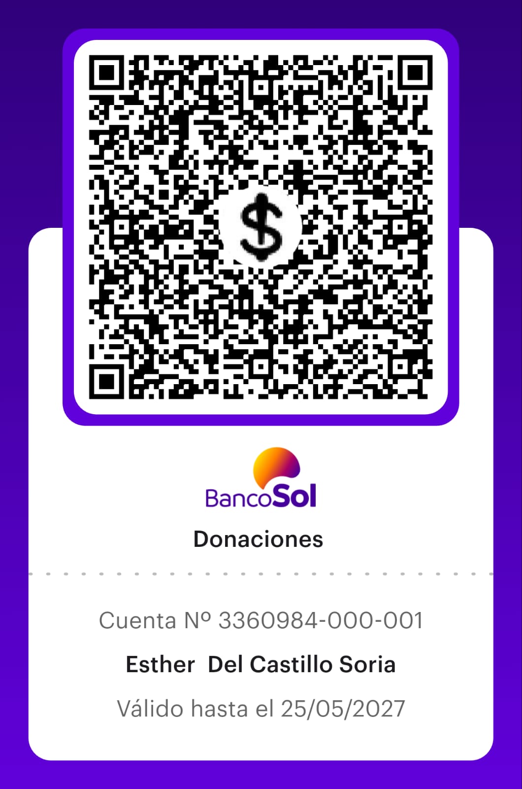 QR BancoSol Donaciones — Esther Del Castillo Soria